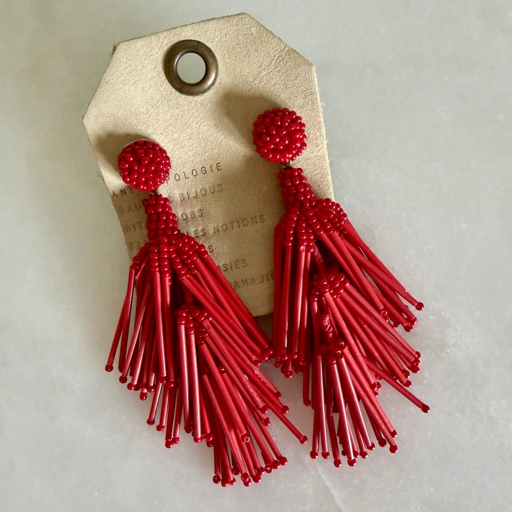 Anthropologie Scarlet Fringe Earrings